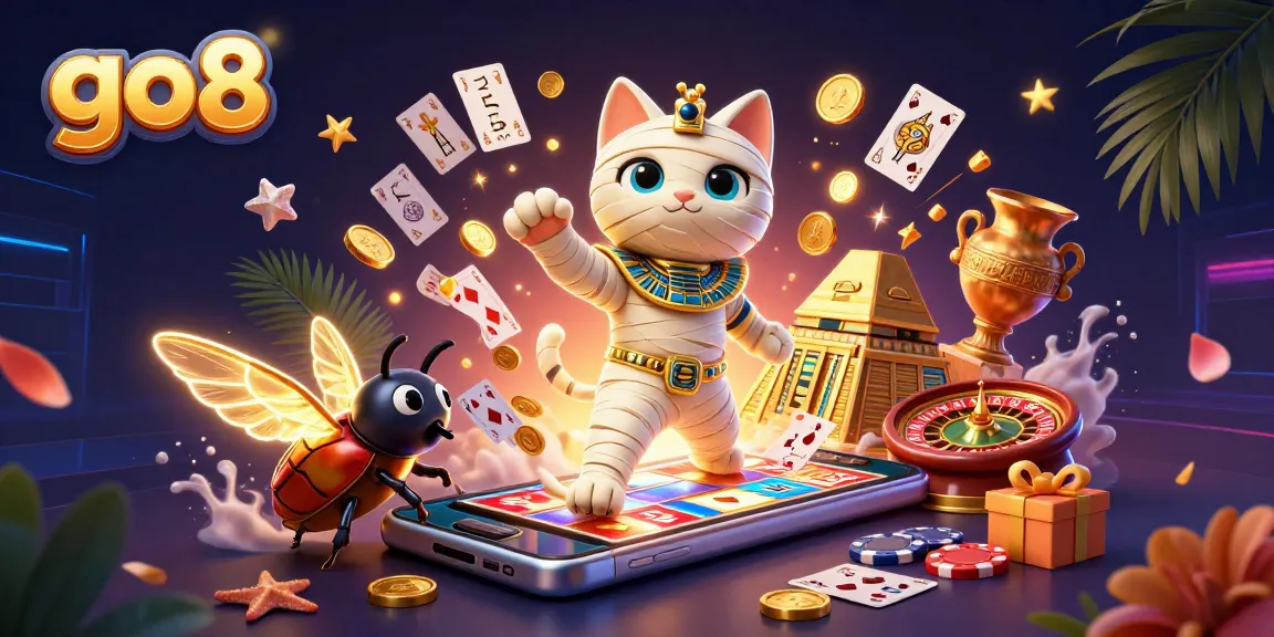 Experience the excitement of go8 with a mummy cat and vibrant casino elements in action.