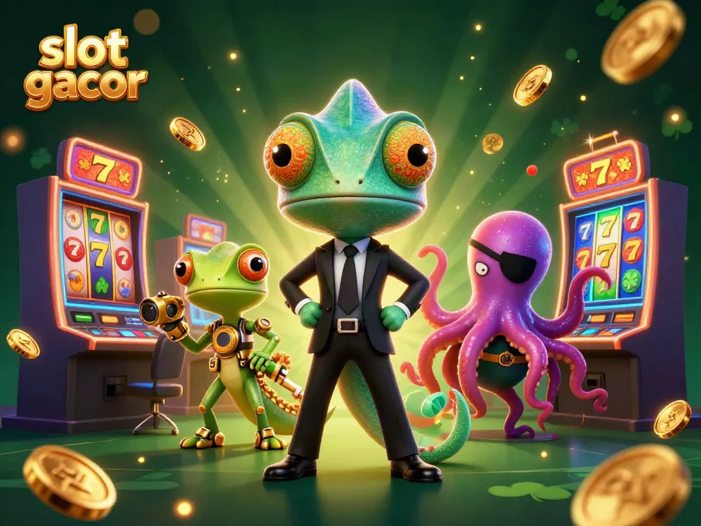 Engaging scene showcasing vibrant slot gacor characters amidst dynamic casino elements with jackpot visuals