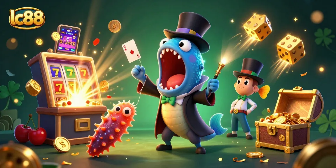 lc88's captivating 3D scene showcasing underwater casino magic with vibrant game elements and characters.