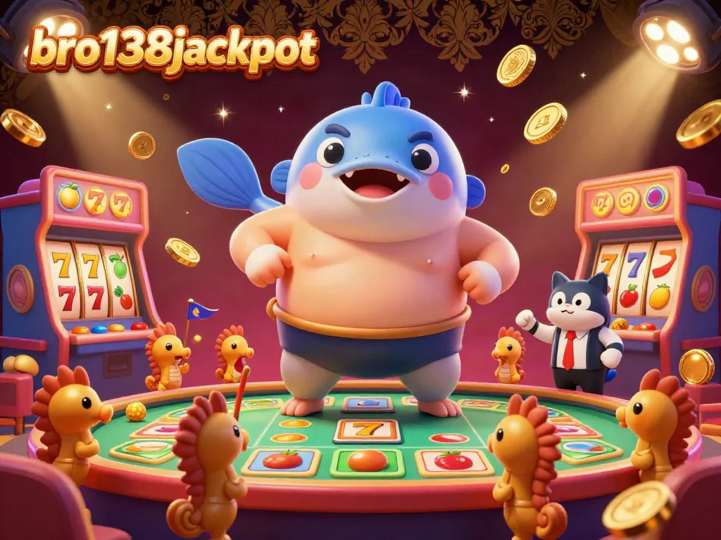Experience the thrill of bro138jackpot with a vibrant underwater casino featuring a fugu and catfish referee.