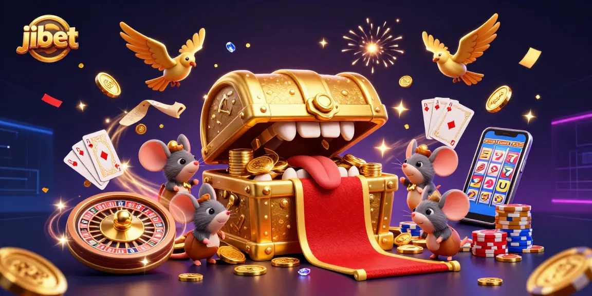 Experience thrilling winning moments at Jibet casino with a vibrant 3D scene full of action.