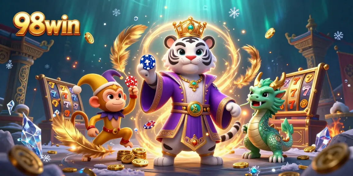 Engage with exciting games at 98win, where a majestic tiger and playful monkey add charm to the casino experience.