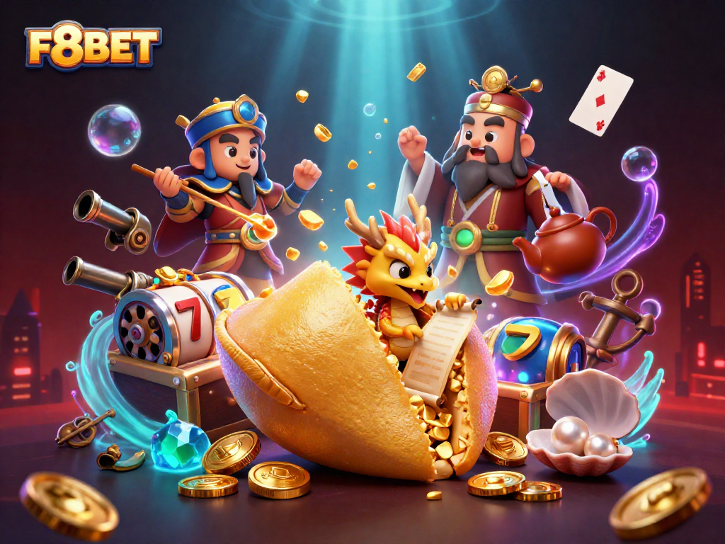 Join the excitement at F8BET with a vibrant 3D illustration showcasing fun casino elements.