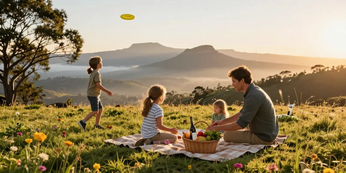 Accommodation Magaliesberg family picnic overlooking scenic mountains during golden hour