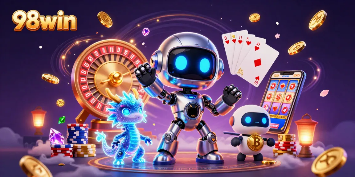 Experience the exciting casino world of 98win with dynamic characters and vibrant gaming elements.