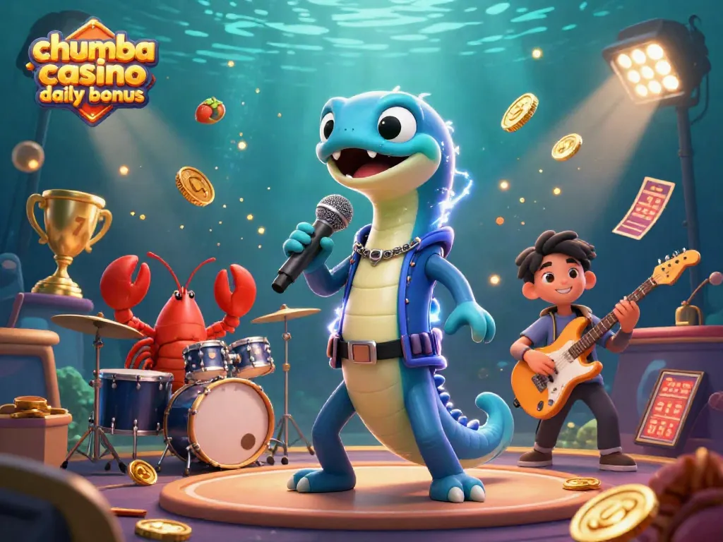 Engage with the chumba casino daily bonus through this vibrant underwater DJ scene featuring casino themed elements.