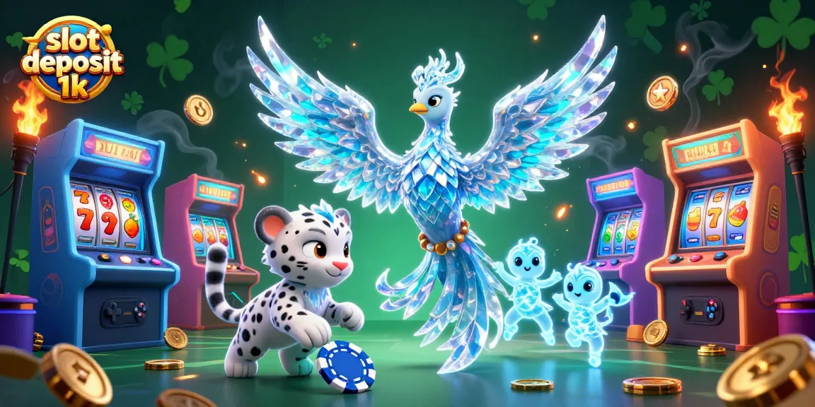 Slot deposit 1k dengan ilustrasi tiga dimensi menarik yang menggambarkan suasana permainan kasino.