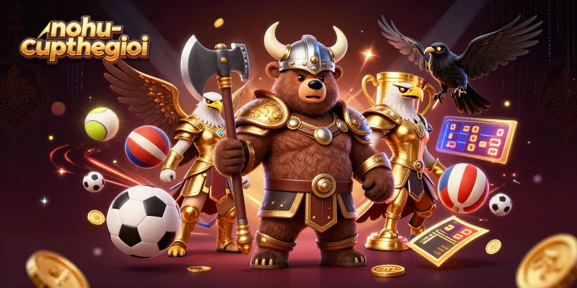 Nohu-cupthegioi showcasing a Viking bear and Valkyrie eagle amid dynamic sports betting elements.