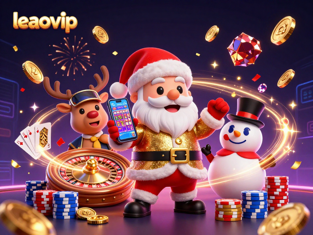 Experience the excitement of leaovip with festive characters, vibrant casino elements, and jackpot action.