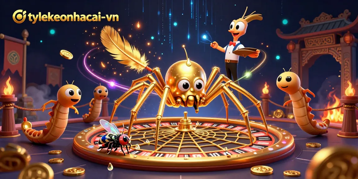 Experience the thrill at tylekeonhacai-vn with a spider-themed roulette scene filled with betting action.