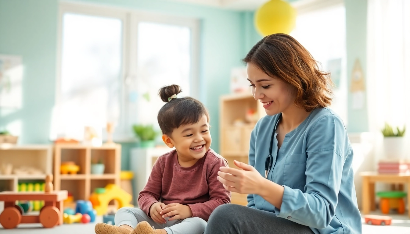 Engaged therapist utilizing ABA therapy in Brighton with a child in a warm, inviting space.