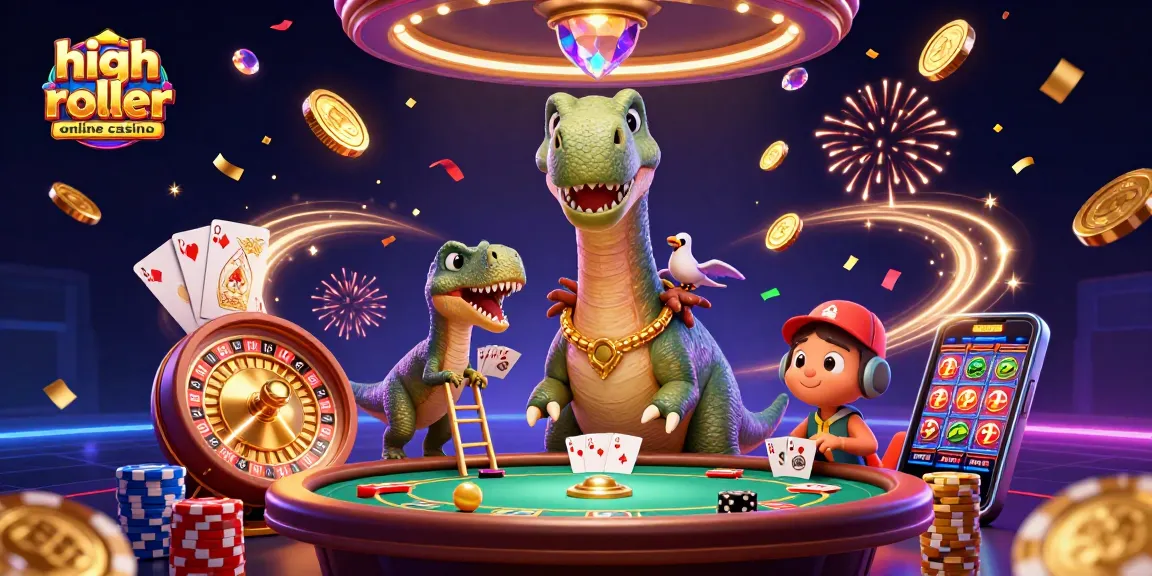 Engage in high roller online casino excitement with vibrant 3D animated casino scene.