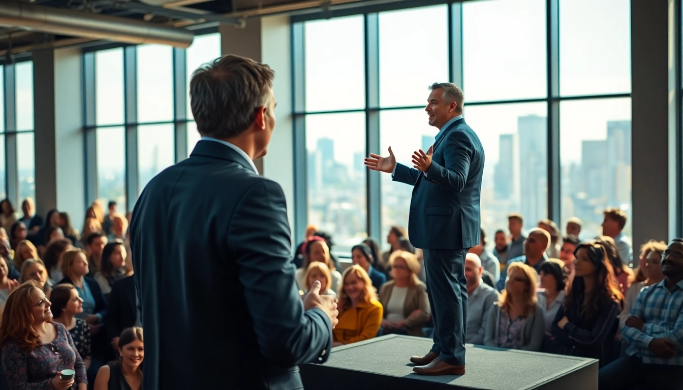 Inspire audiences by showcasing a motivational speaker delivering an impactful speech on stage.