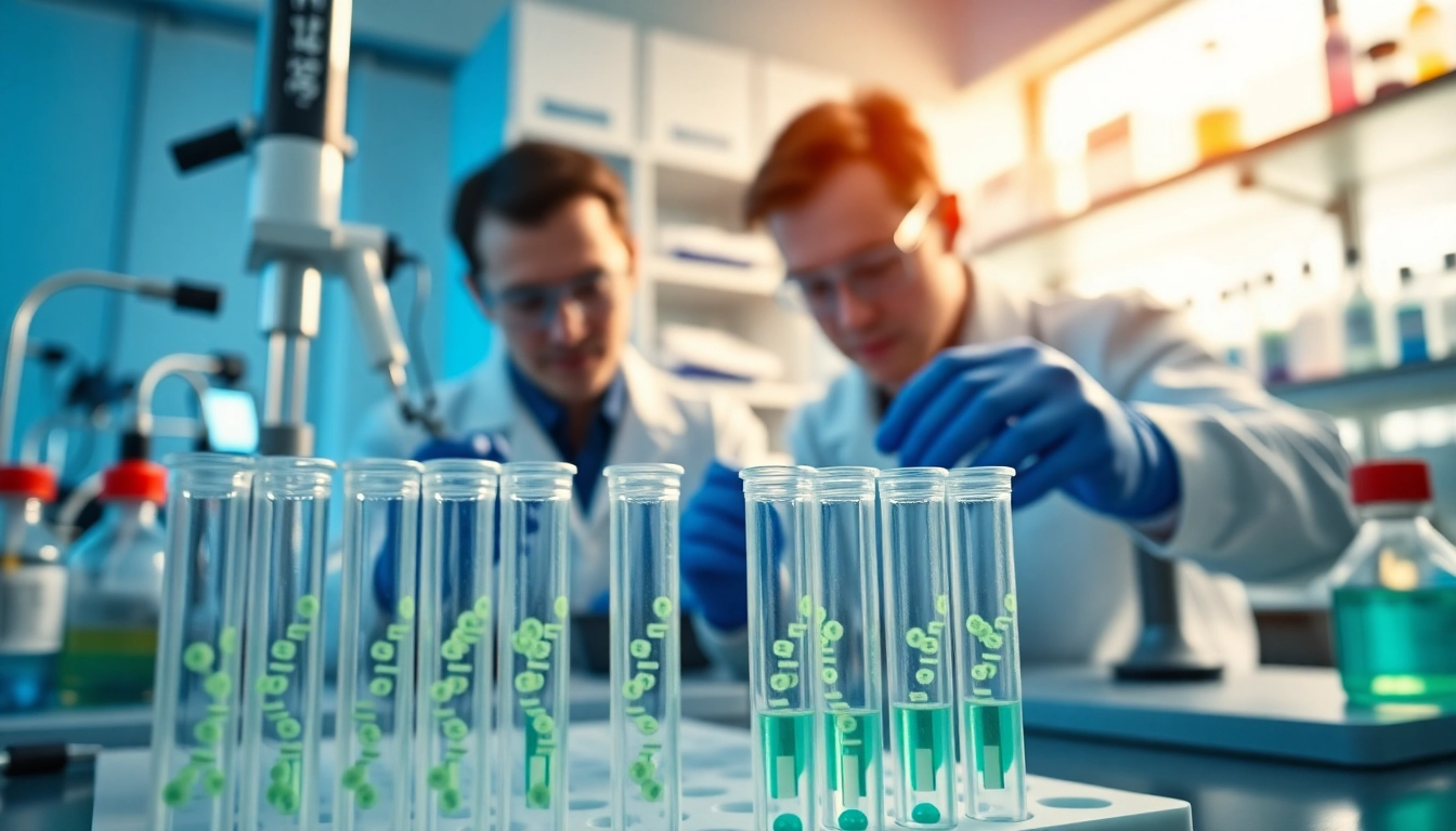Researchers synthesize cagri peptides in a modern laboratory with advanced equipment.