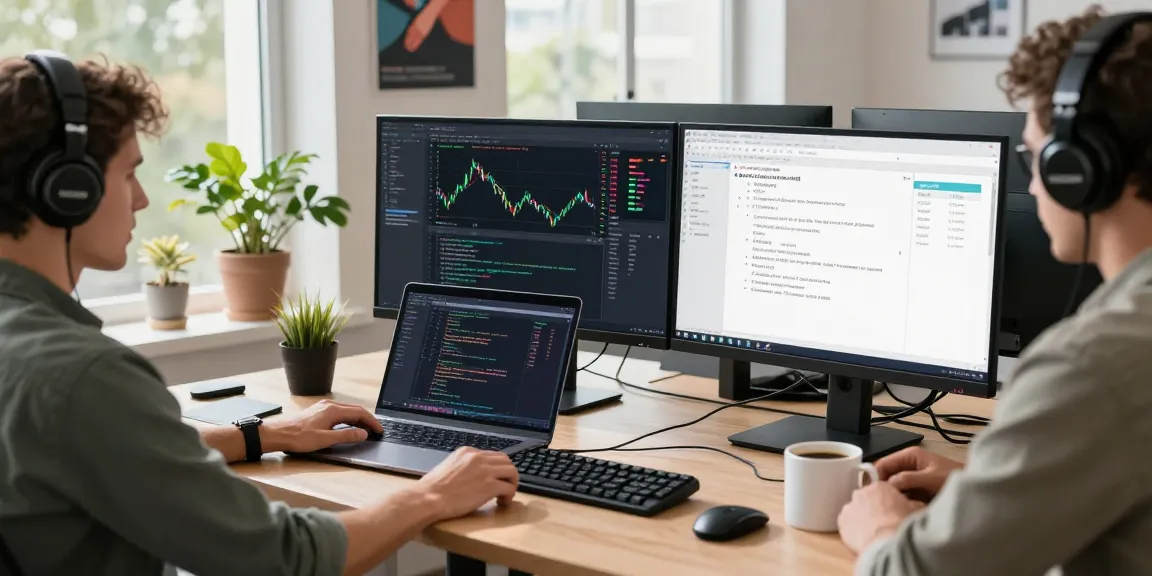 Dynamic workspace featuring the index WebSocket streaming API with developer coding on multiple screens.