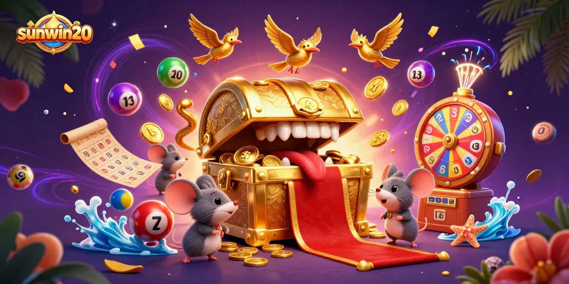 Feel the excitement of sunwin20 in this vibrant illustration of a treasure chest luring adventurer mice with riches.