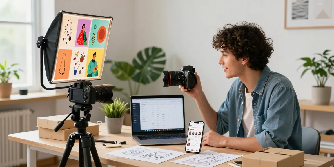 Entrepreneur showcasing 456bd products in a dynamic e-commerce workspace.