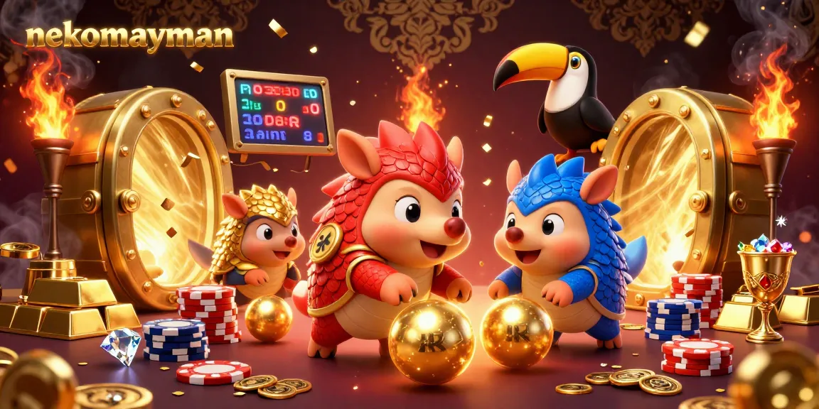 Experience the thrill of nekomayman as pangolins roll golden balls in a vibrant casino scene.