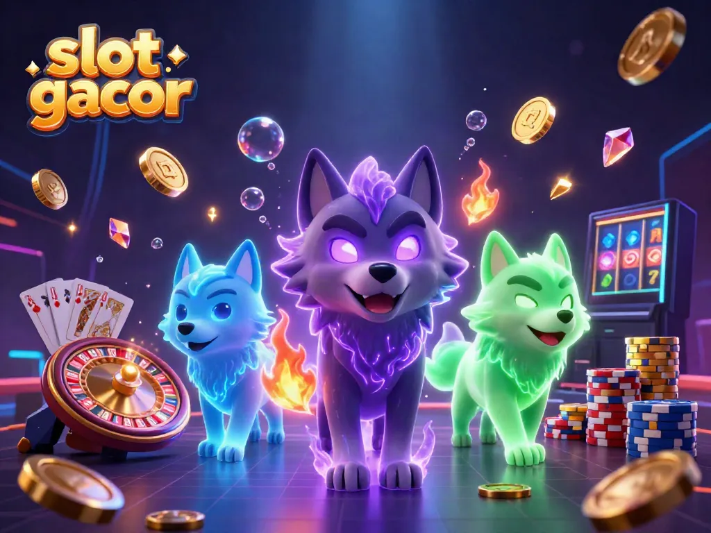 Experience the thrill of playing with slot gacor-themed visuals surrounded by shimmering coins and vibrant colors.