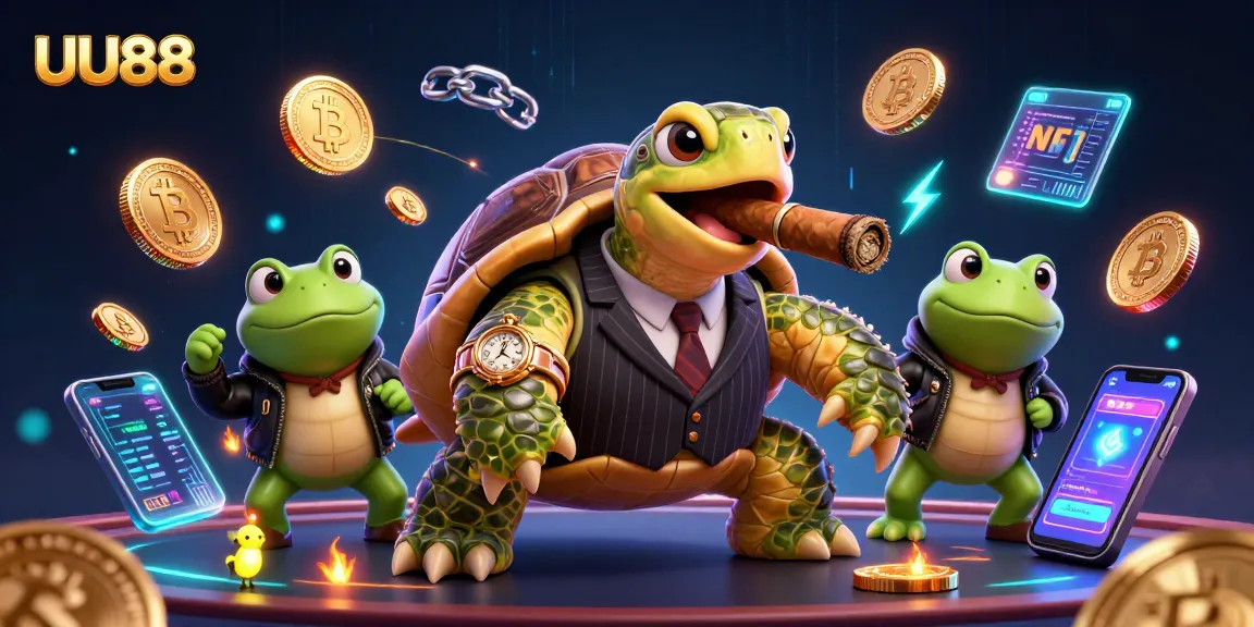 Engage with UU88's exciting casino scene featuring a mobster turtle and bullfrog enforcers.