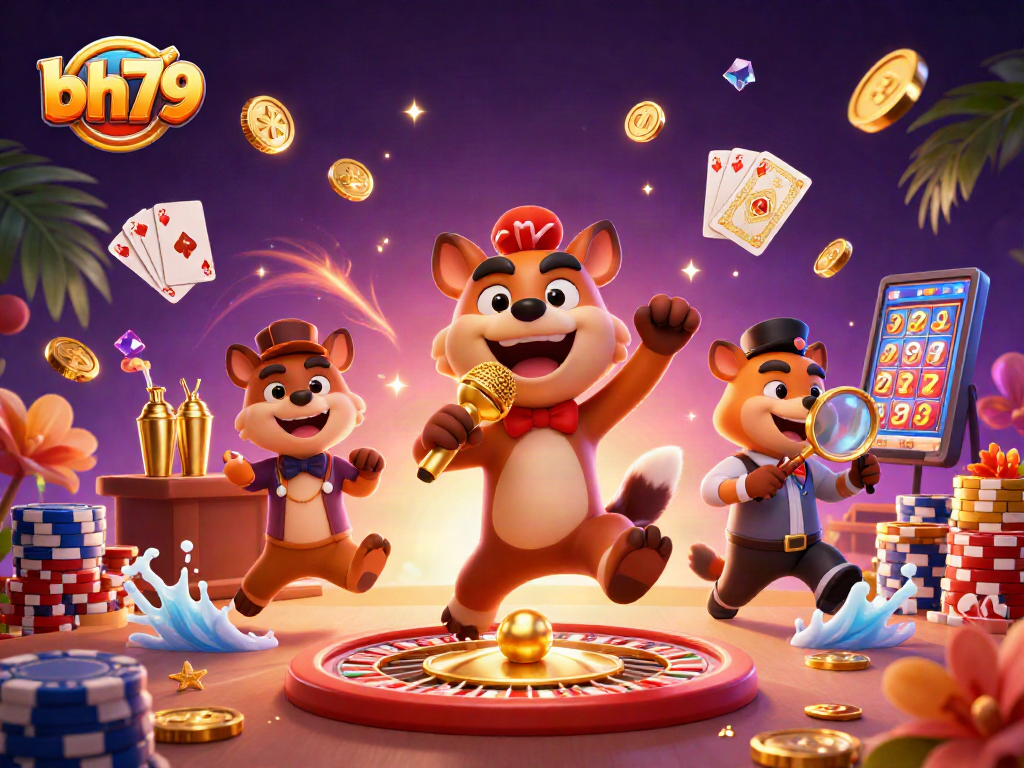 bh79 hyena entertainers create an exciting casino atmosphere with gold coins and vibrant energy.