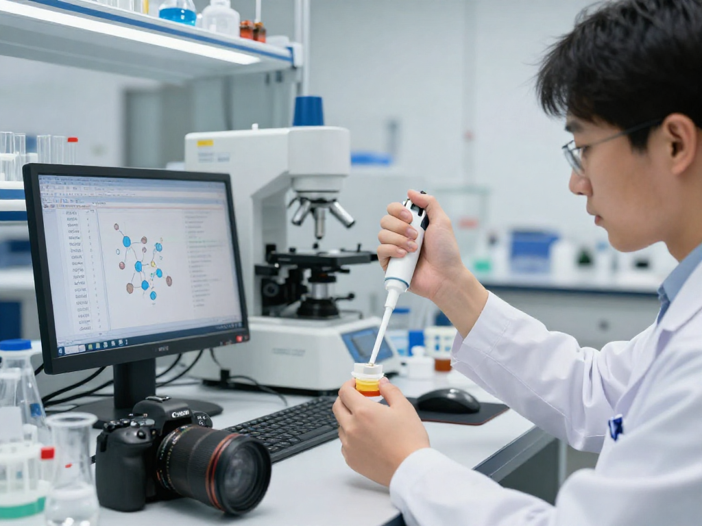 BPC 157 TB 500 Blend preparation in a modern lab setting with scientists working on precision compounds.