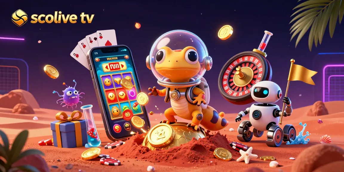 Join the fun on socolive tv as a cartoon Martian gecko explores a vibrant alien casino full of exciting games.