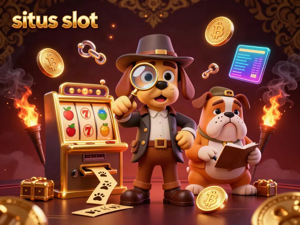 Spot lucky jackpot symbols and crypto coins in this engaging situs slot themed scene.