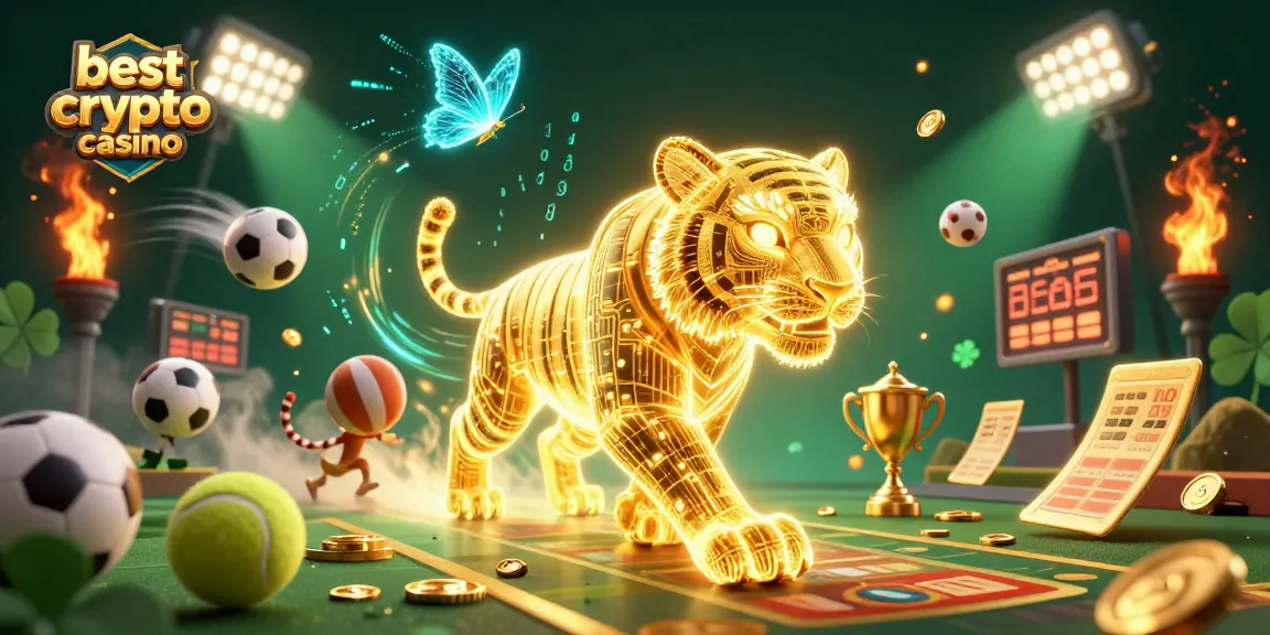 Juega en el mejor crypto casino, donde un tigre dorado brilla en un paisaje digital lleno de acción.