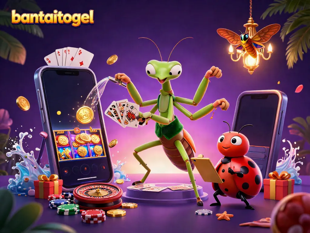 Menggambarkan bantaitogel, raja permainan toto slot dengan chip dan kartu yang bertebaran.
