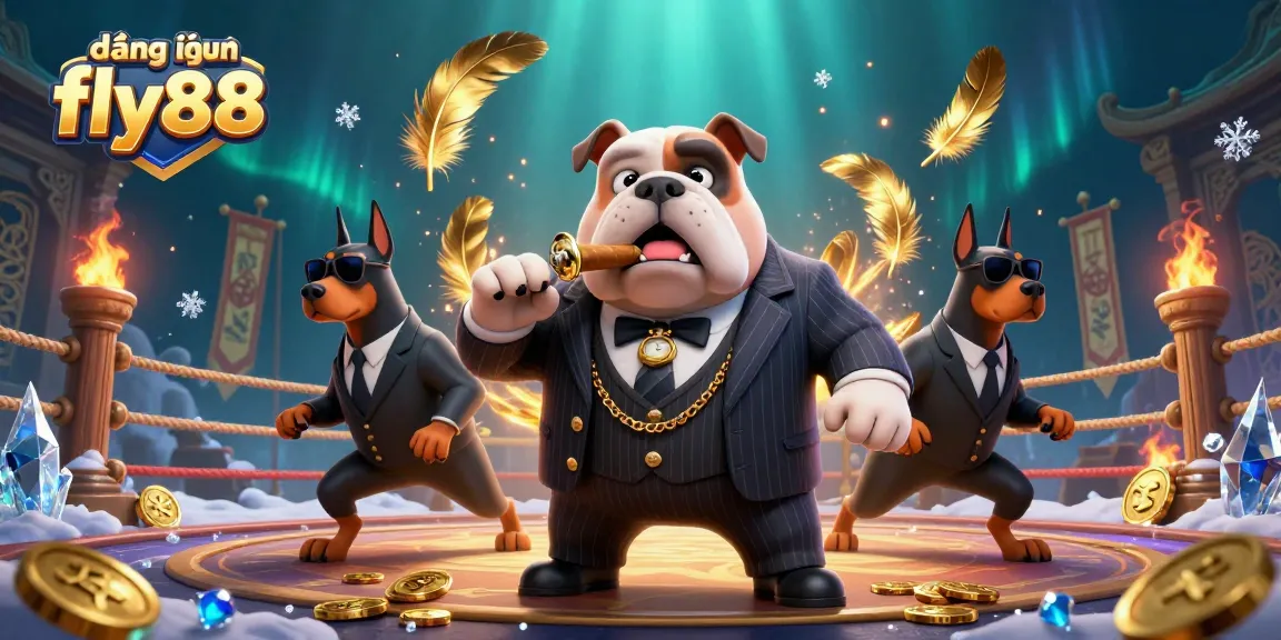 Engage with đăng nhập fly88 at an intense fighting arena featuring a bulldog mafia boss and Doberman bodyguards.