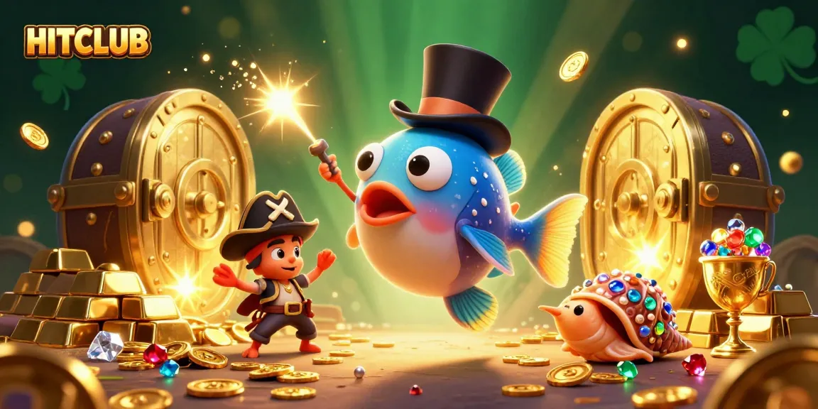 Join HITCLUB for an exciting gaming adventure with treasure hunting amidst 3D cartoon characters.