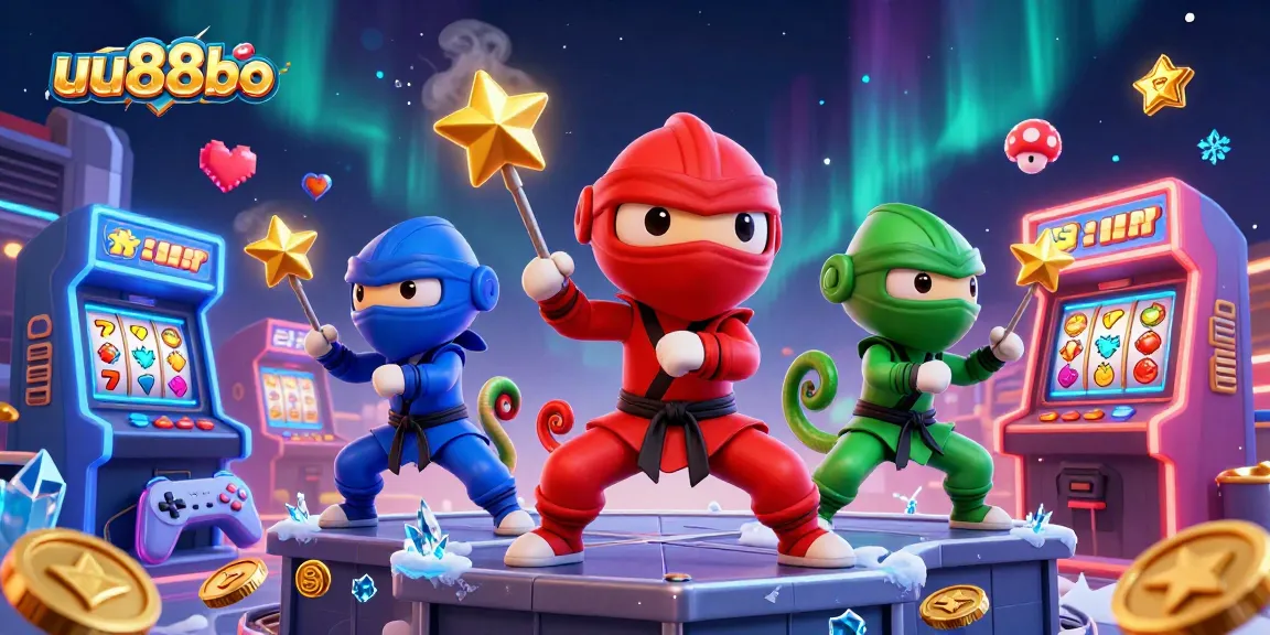 Experience thrilling action with uu88bo's ninja chameleon team in a vibrant casino scene.