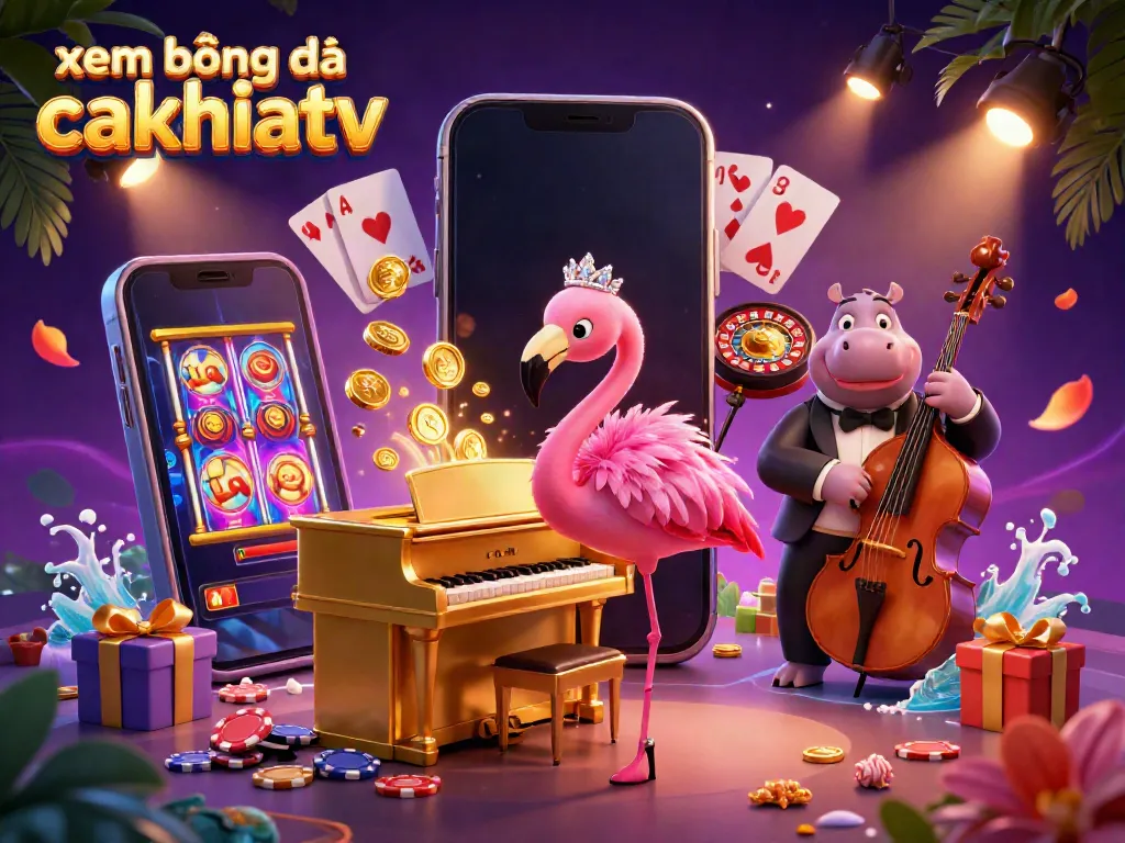 Experience xem bóng đá cakhiatv with colorful 3D casino elements and vibrant characters in a lively setting.
