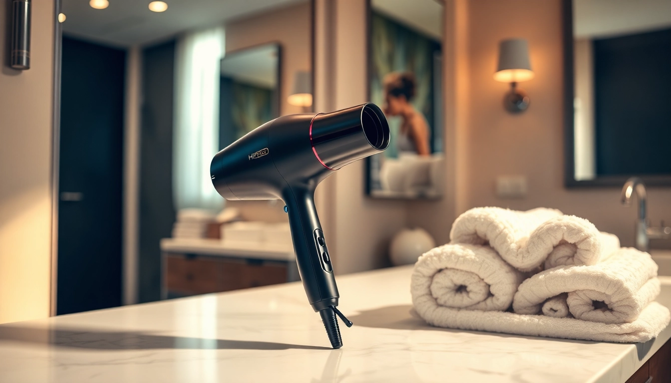 Showcasing the Laifen website high-speed hair dryer in a luxurious bathroom setting.