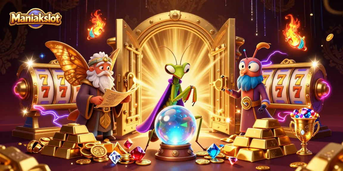 Experience the thrill of Maniakslot with a mesmerizing scene of fortune tellers and treasures.