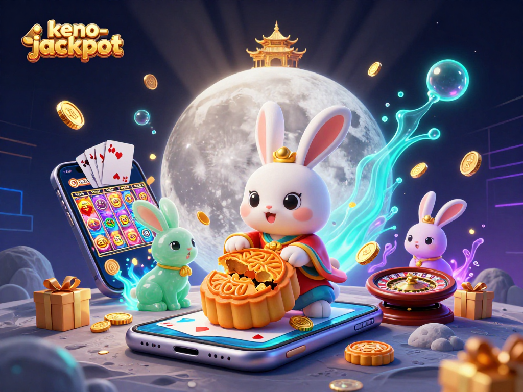 Engage in thrilling keno-jackpot gameplay with the moon rabbit and fun casino elements.
