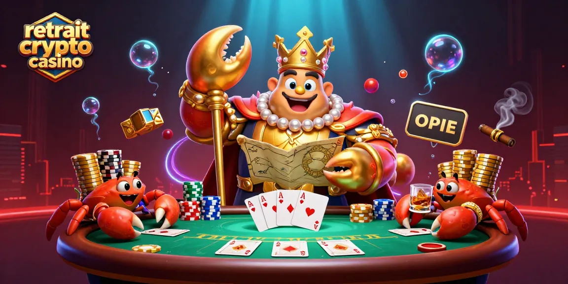 Retrait crypto casino : Illustration dynamique d'un crabe doré avec des jetons et une table de poker