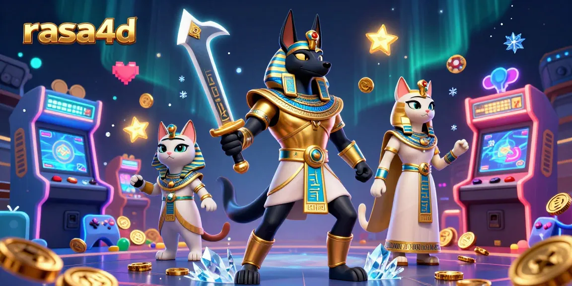 Memenangkan permainan taruhan dengan rasa4d, menggambarkan pejuang Anubis dan kucing Bastet di kasino.