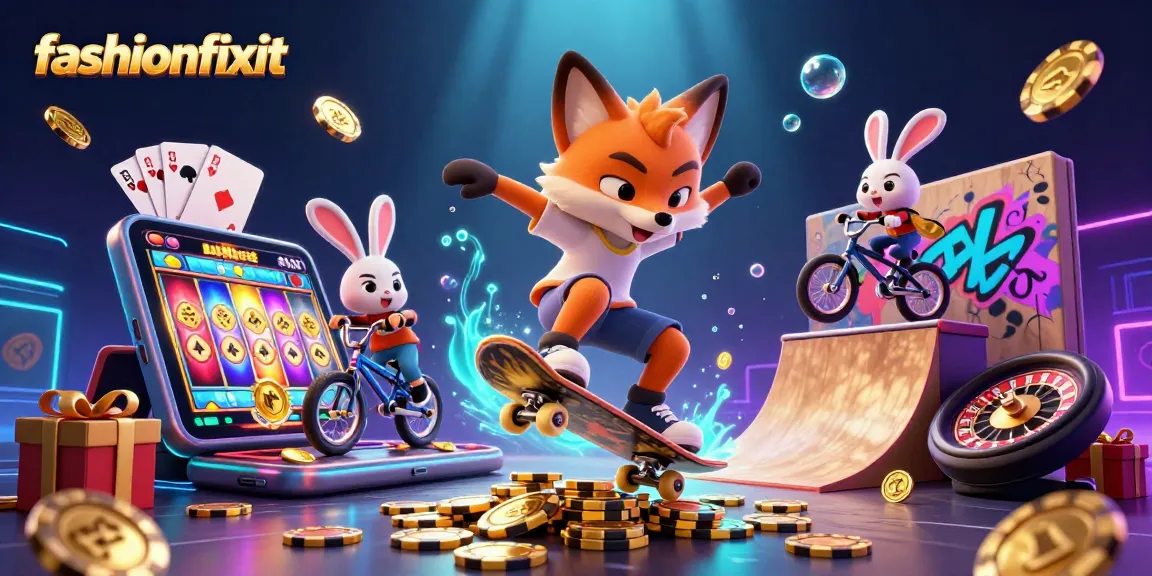 Experience thrilling gameplay with fashionfixit as a fox performs tricks over poker chips in a vibrant casino setting.