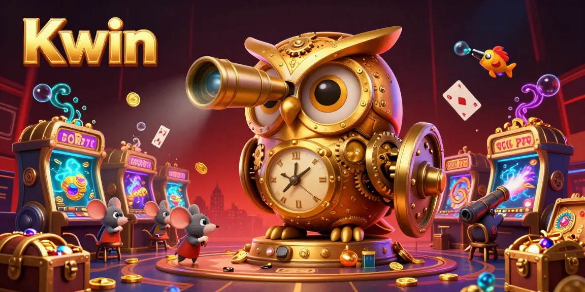 Kwin offers thrilling casino gameplay with a 3D clockwork owl overseeing dynamic slot machines and treasure.