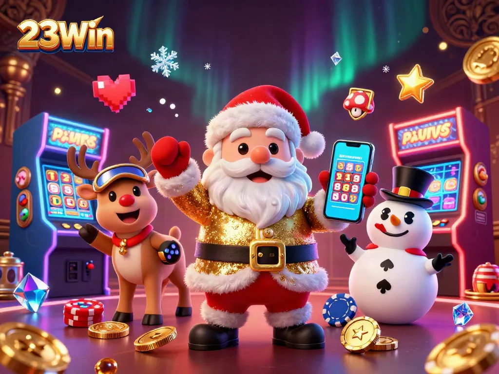 Experience the thrill of 23Win's jackpot slots in a lively casino scene.