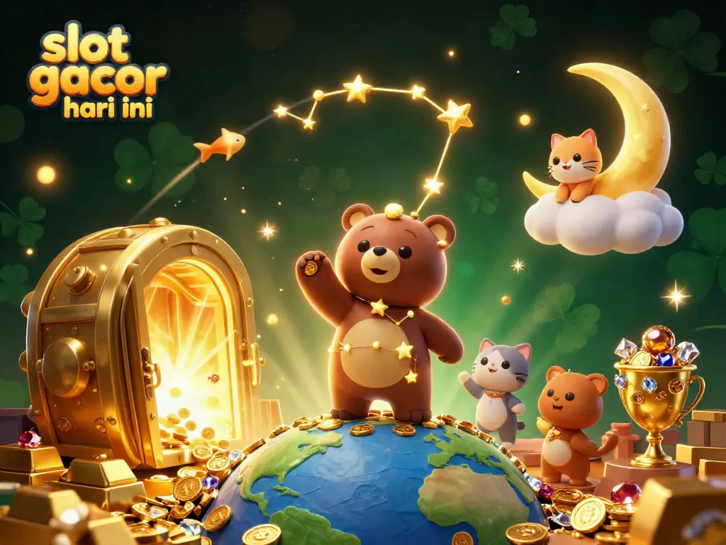 Genggam peluang slot gacor hari ini dengan desain permainan yang melibatkan bintang emas dan harta karun.