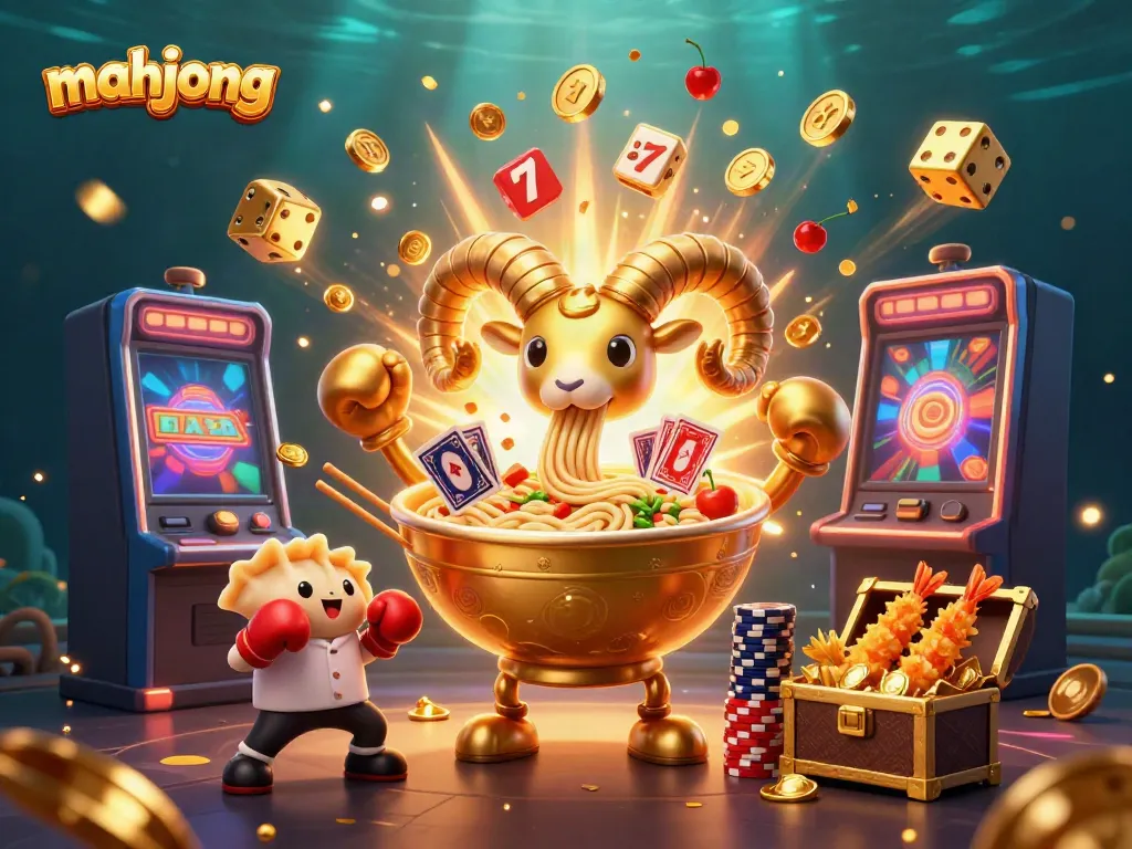 Experience mahjong excitement with a vibrant casino scene featuring playful characters, slot machines, and dynamic visuals.