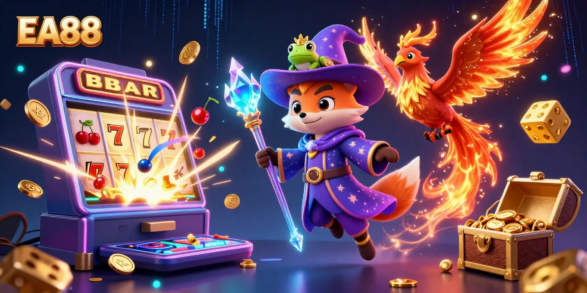 Engage with EA88's thrilling jackpot gaming atmosphere featuring dynamic characters and vibrant casino elements.