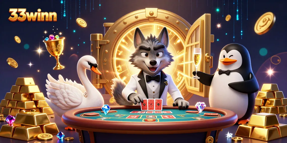 Experience high-stakes baccarat with elegant characters in 33winn's vibrant casino scene.