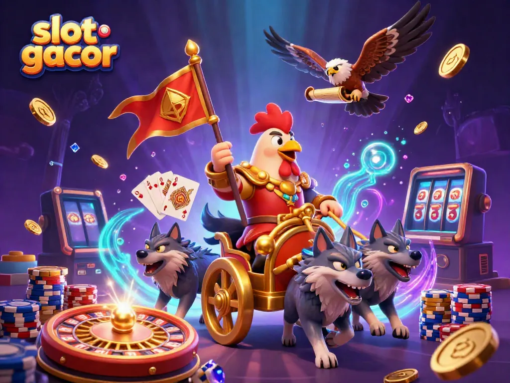 Experience the excitement of slot gacor with dynamic golden coins and vibrant casino elements.