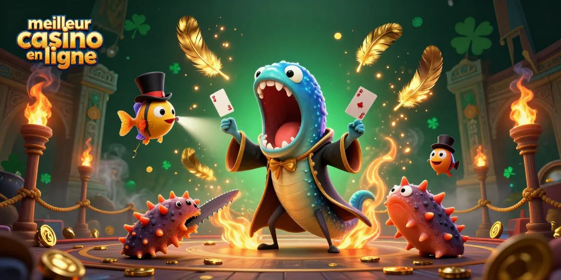 Jouer au meilleur casino en ligne avec un dragon de mer magique et des jetons dorés s'éparpillant.