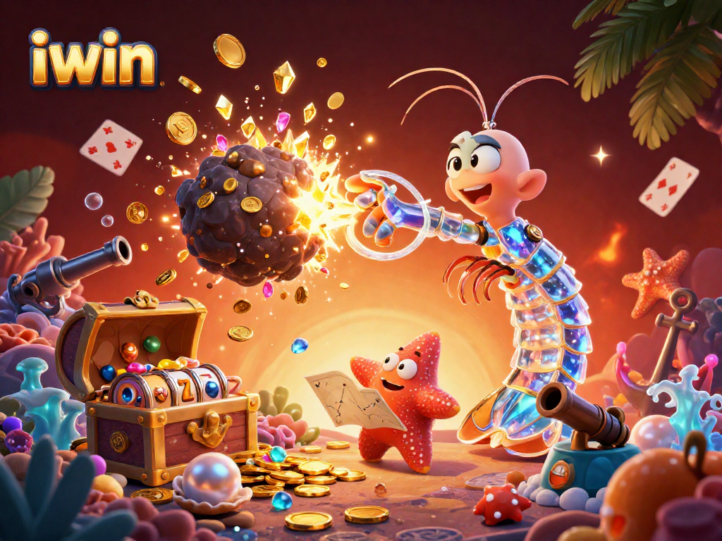 Experience thrilling wins with iwin in a vibrant underwater casino scene of golden treasures.