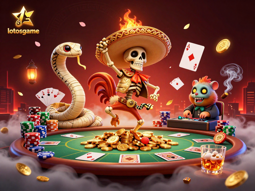 Experience thrilling gameplay with lotosgame in a vibrant, casino-themed 3D illustration.